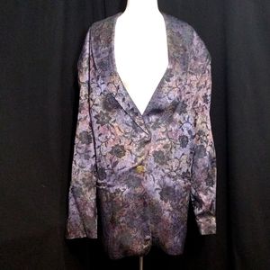 VTG Words Long Sleeve Metallic Tapestry Style  Floral Print Blazer Size 13